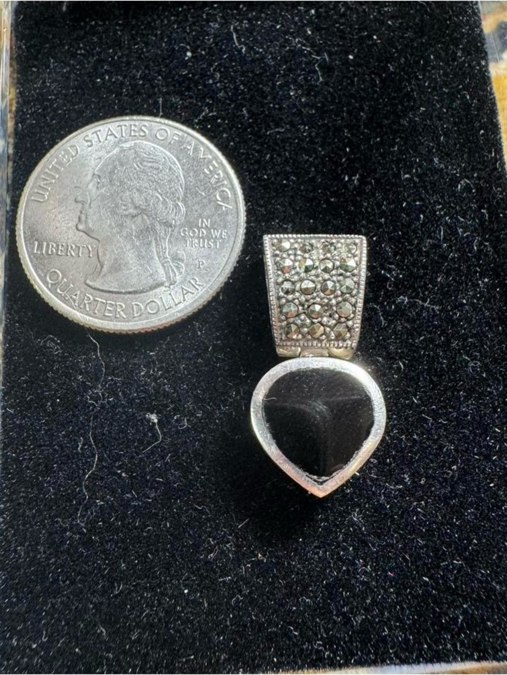 Black Onyx Teardrop Pendant with Marcasite Accents